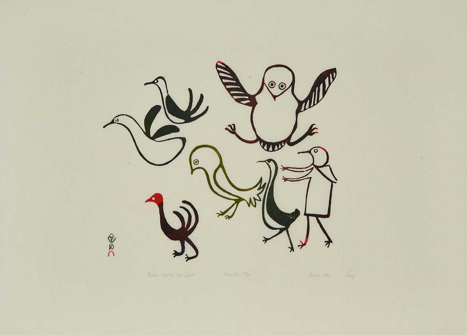 Lucy Qinnuayuak (1915-1982) - Birds Startled By Spirit