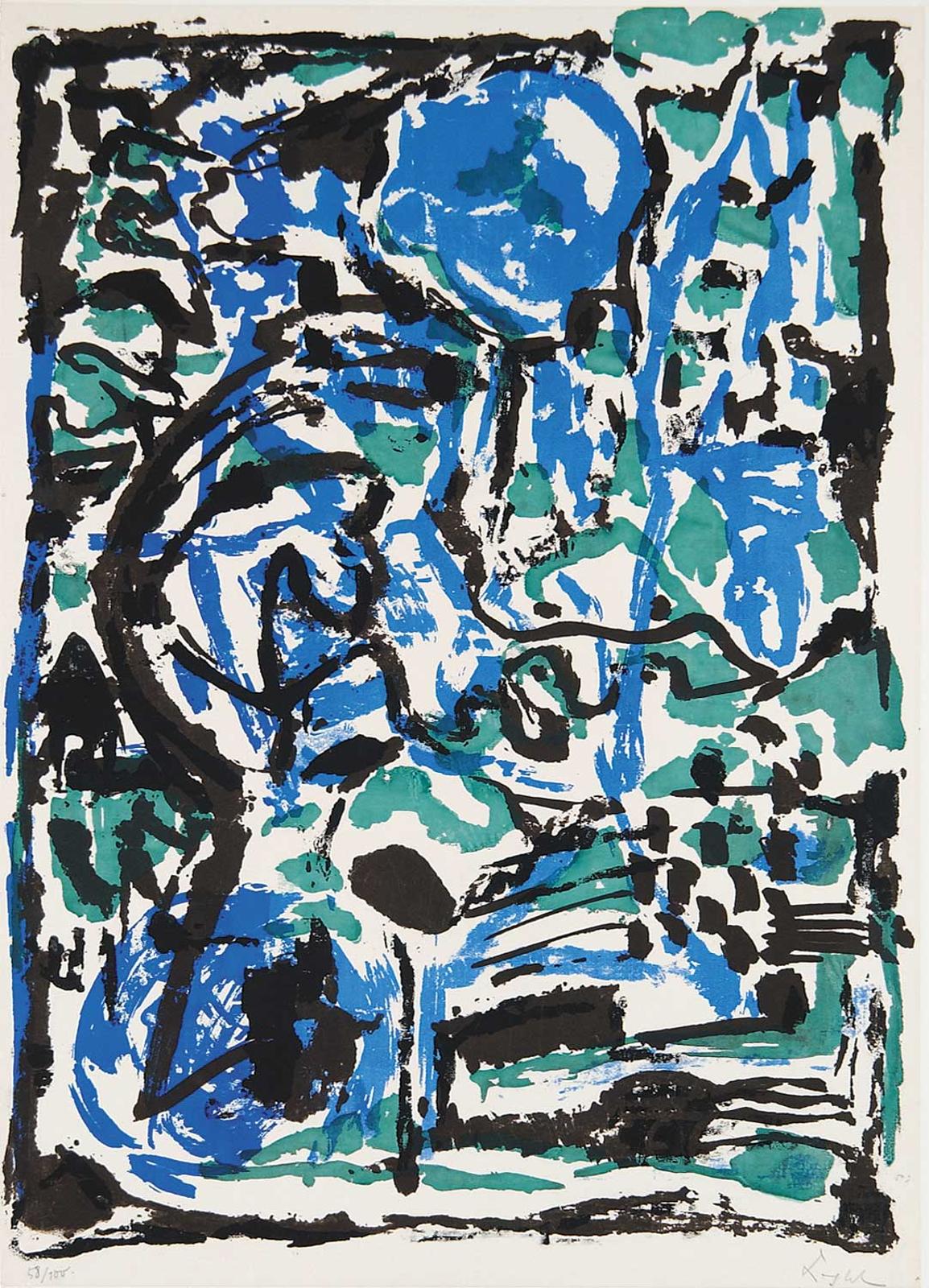 A.R. Penck (1939-2017) - Untitled - Abstract in Blue, Green and Black  #58/100