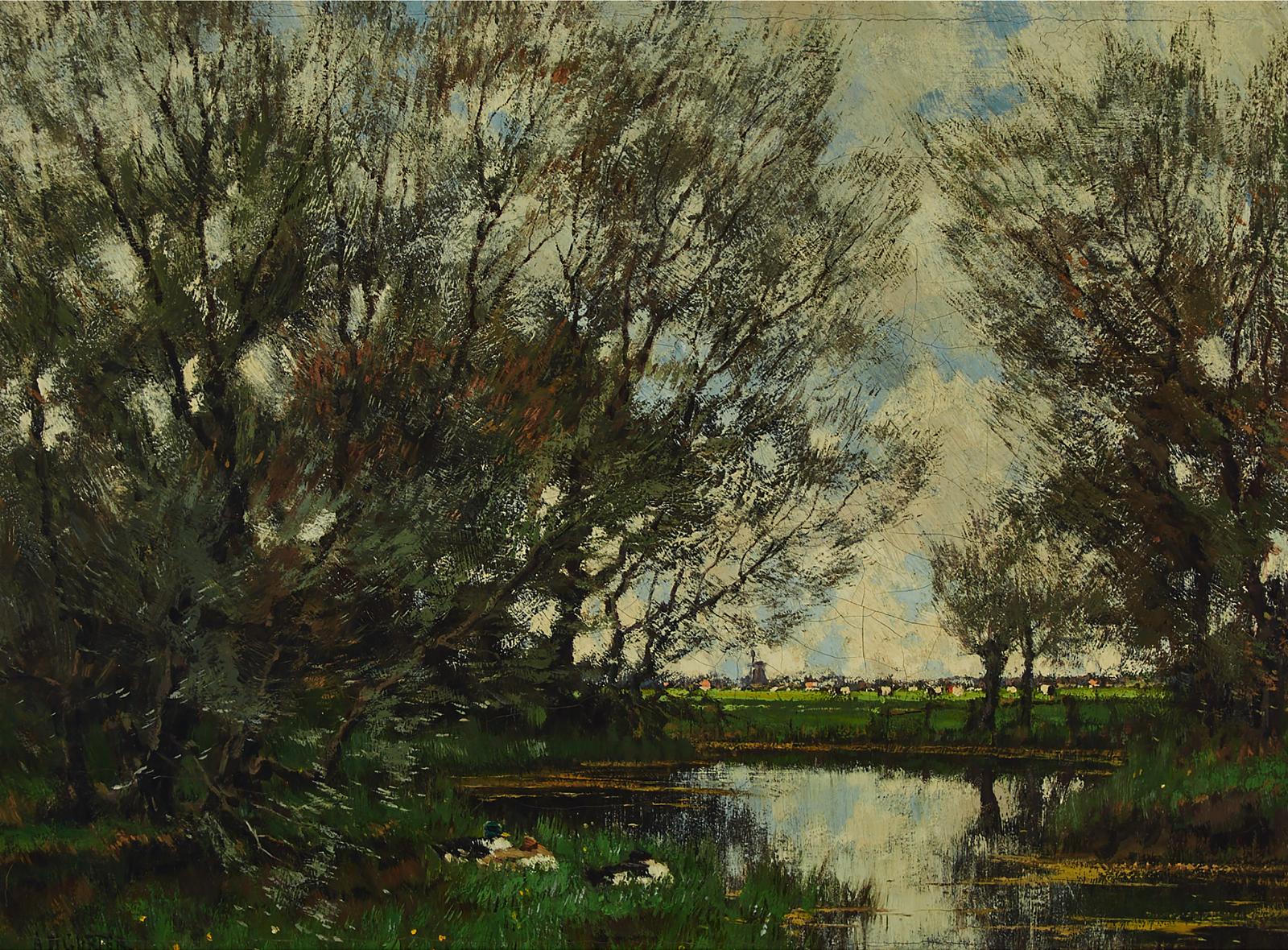 Arnold Marc Gorter (1866-1933) - Quiet Pond With Ducks Nesting