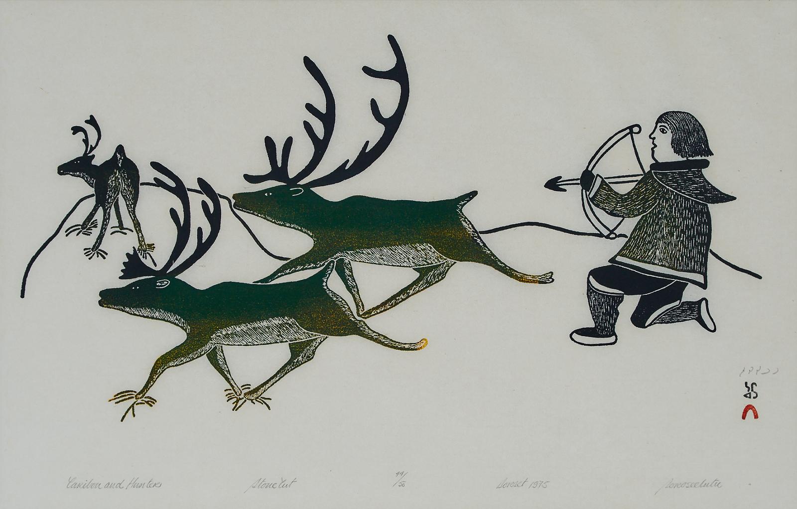 Sorosiluto Ashoona (1941) - Caribou And Hunters