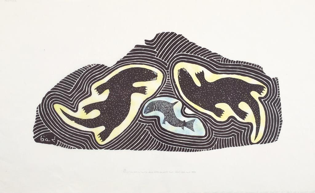 Kanayuk Tukalak (1937-2005) - Otters Fishing in the Water; 1985; ed. #33/50