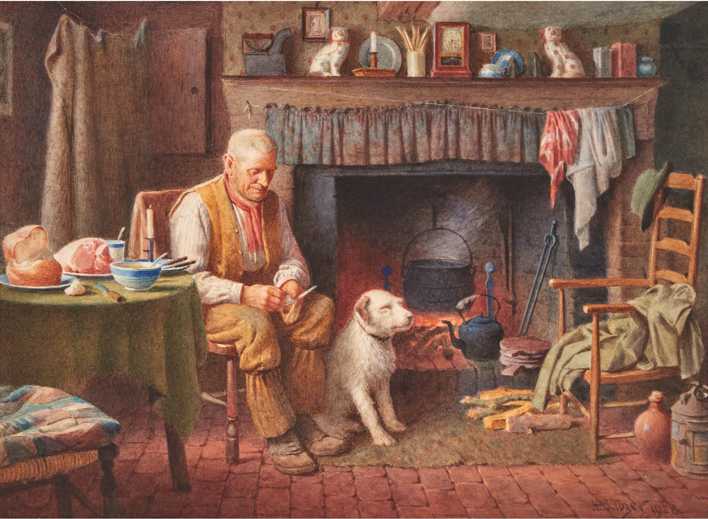 Henry Edward Spernon Tozer (1864-1938) - Untitled (Resting By The Hearth), 1928