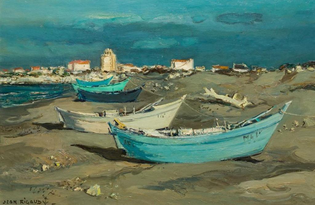 John Rigaud (1912-1999) - Fishing Boats at Low Tide