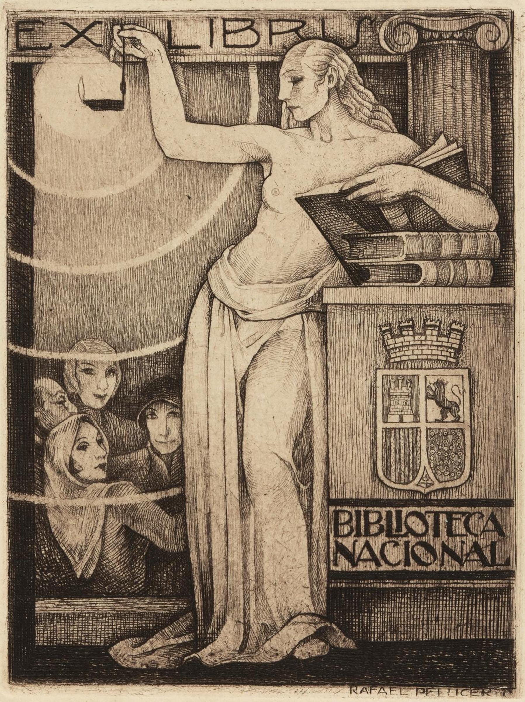 Rafael Pellicer (1906-1963) - Ex Libris for Biblioteca Nacional