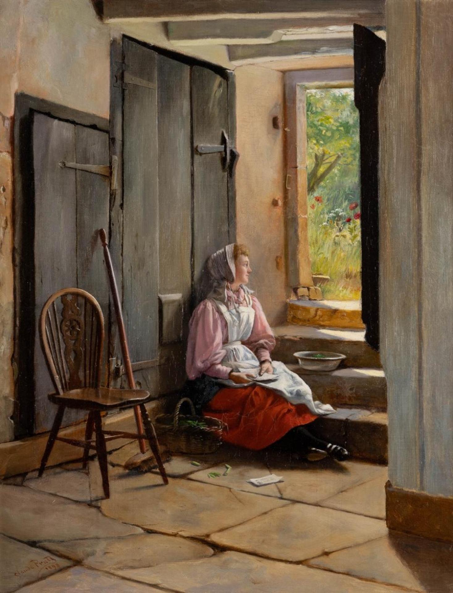Claude Pratt (1860-1935) - Woman Sitting on Sunlit Steps