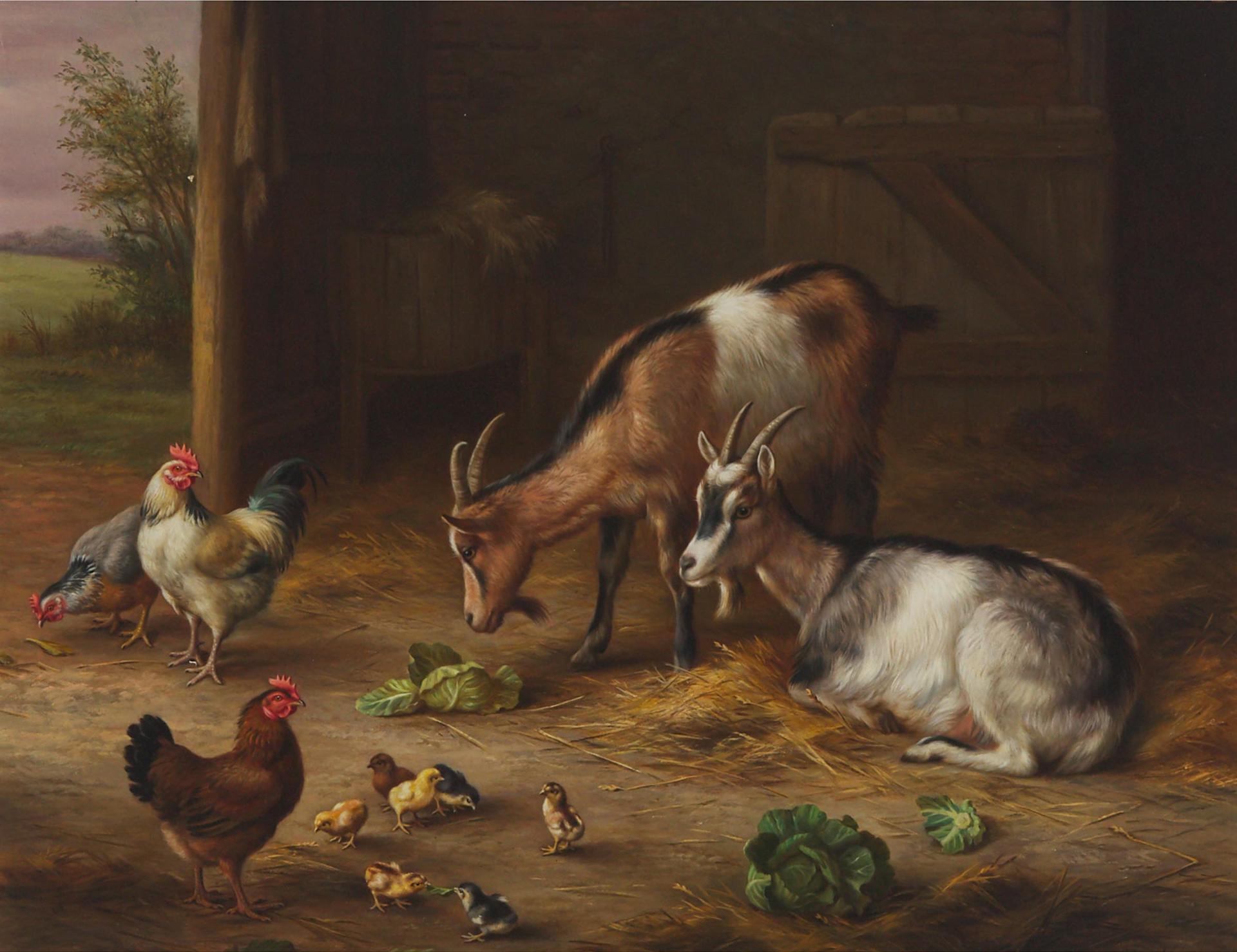 Edgar Hunt (1876) - Barn Interior With Goats And Chickens, 1927
