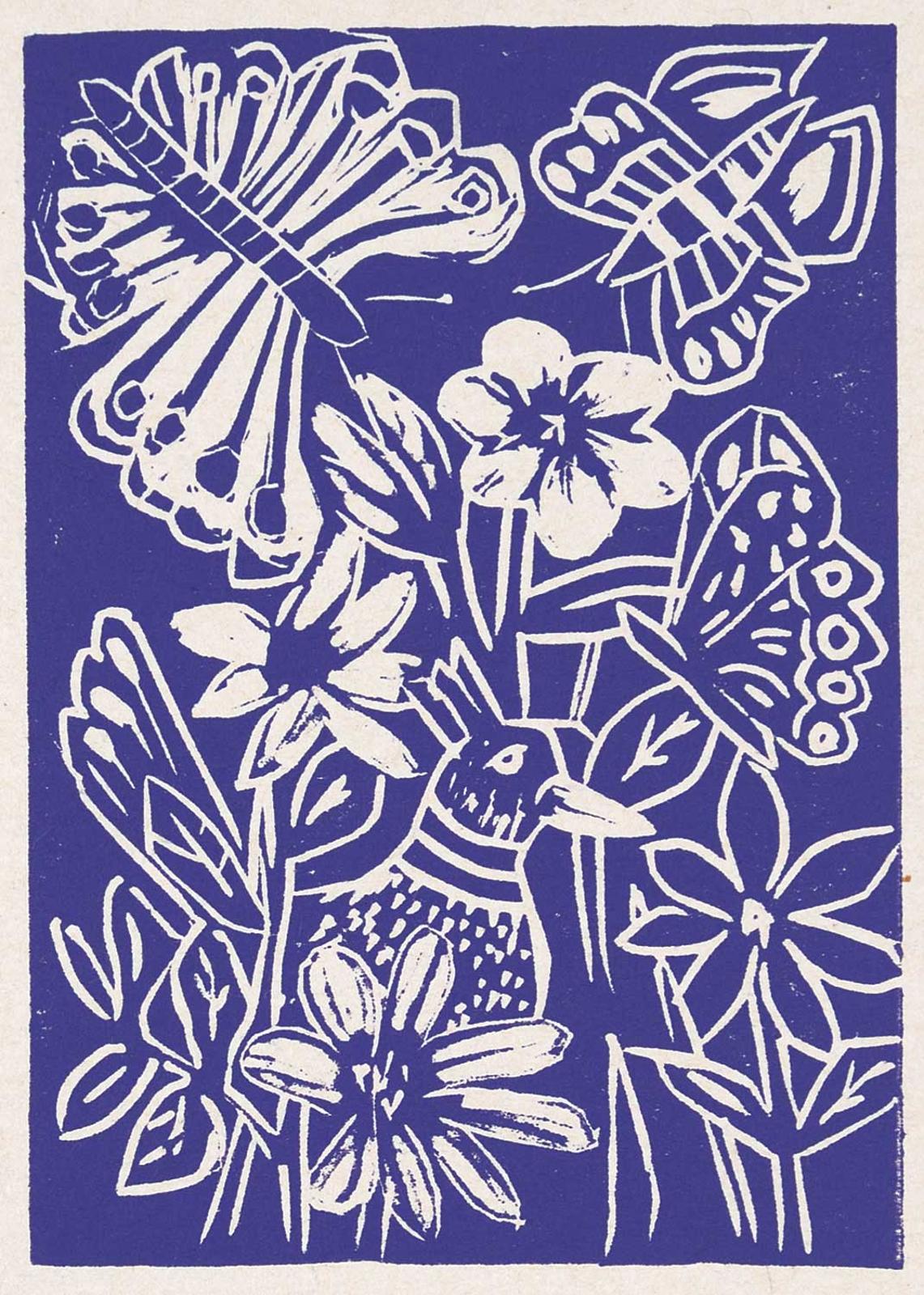 John Harold Thomas Snow (1911-2004) - Untitled - Butterfly and Flowers Card