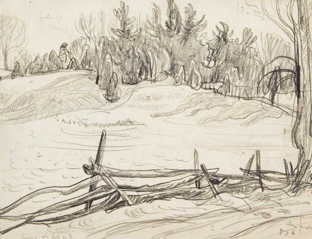 Alexander Young (A. Y.) Jackson (1882-1974) - Corner of a field with cedar rail fence