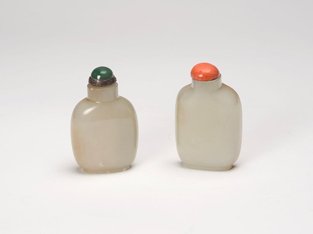 Chinese Art - Two Chinese White Jade Snuff Bottles, 19th Century