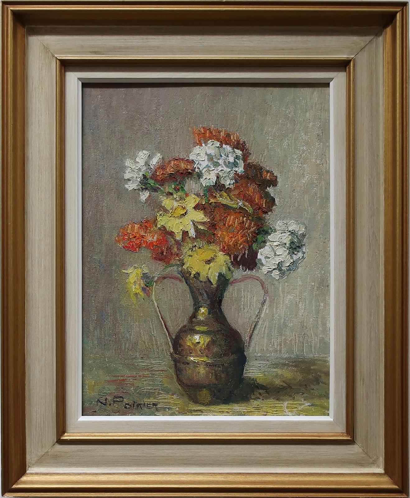 Narcisse Poirier (1883-1983) - Mixed Flowers In A Brass Two Handled Urn