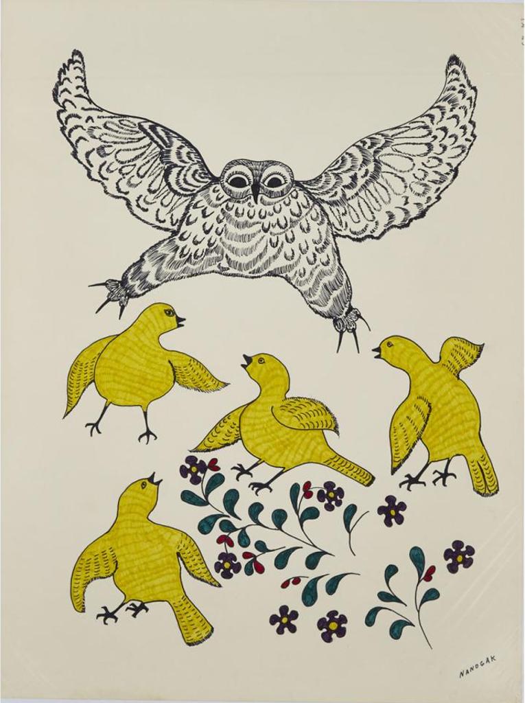 Agnes Nanogak (1925-2001) - Owl Over Hatchlings