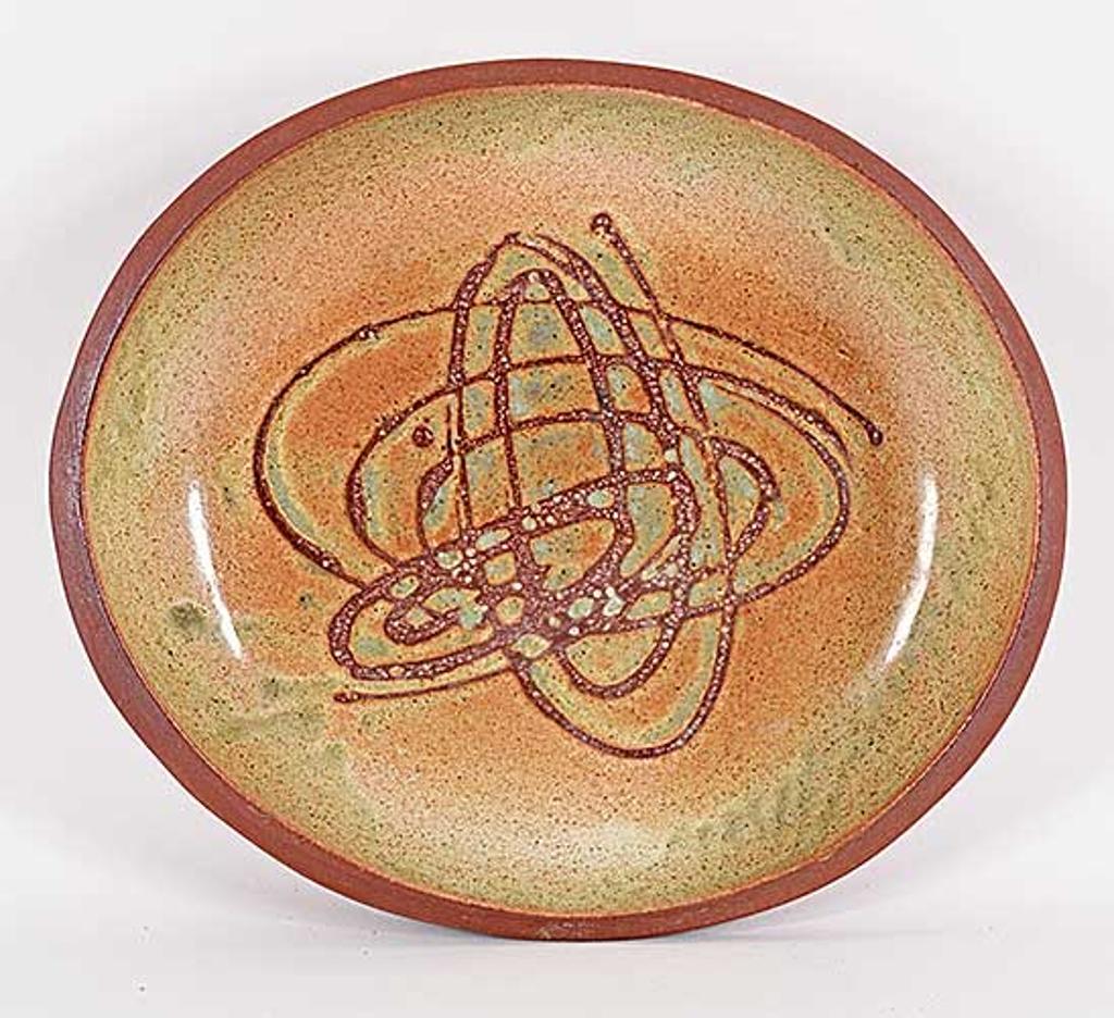 Luke Orton Lindoe (1913-1998) - Untitled - Green and Brown Dish with Spiral Design