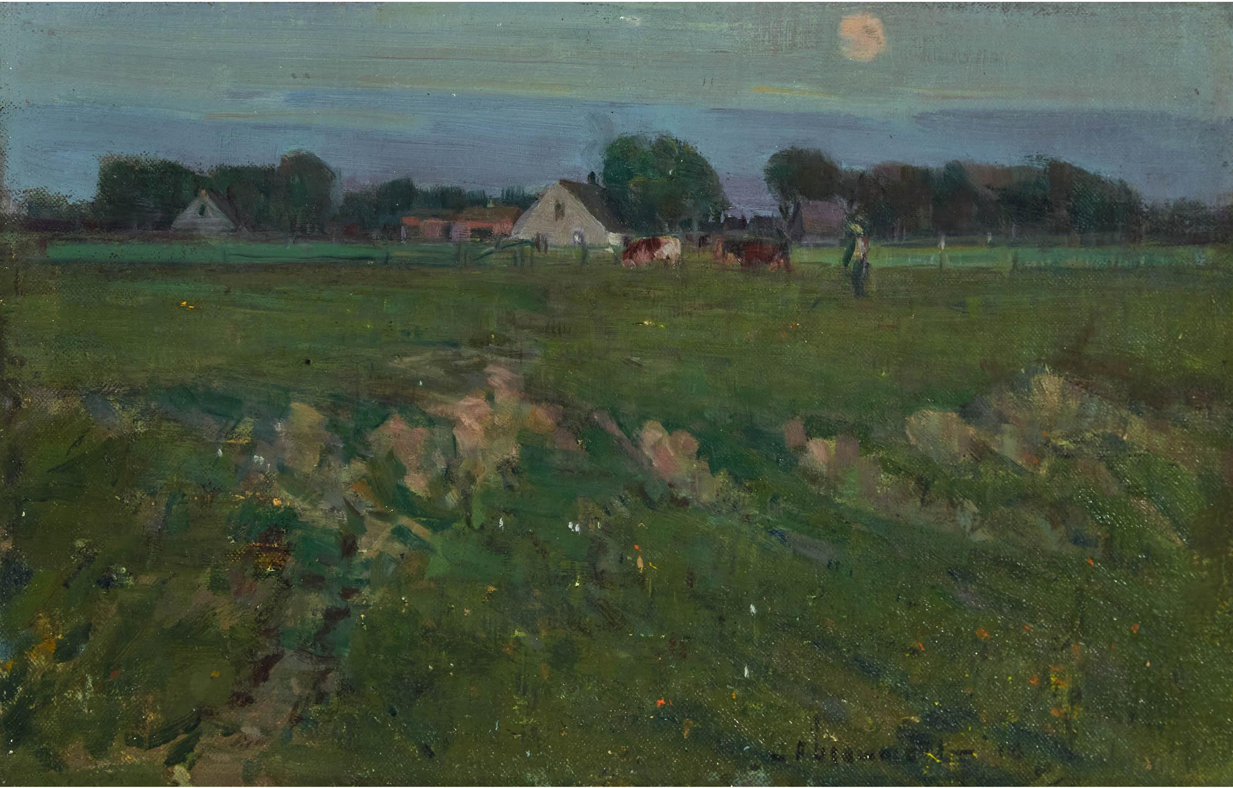 Peleg Franklin Frank Brownell (1857-1946) - Untitled (Farm At Moonrise), 1918