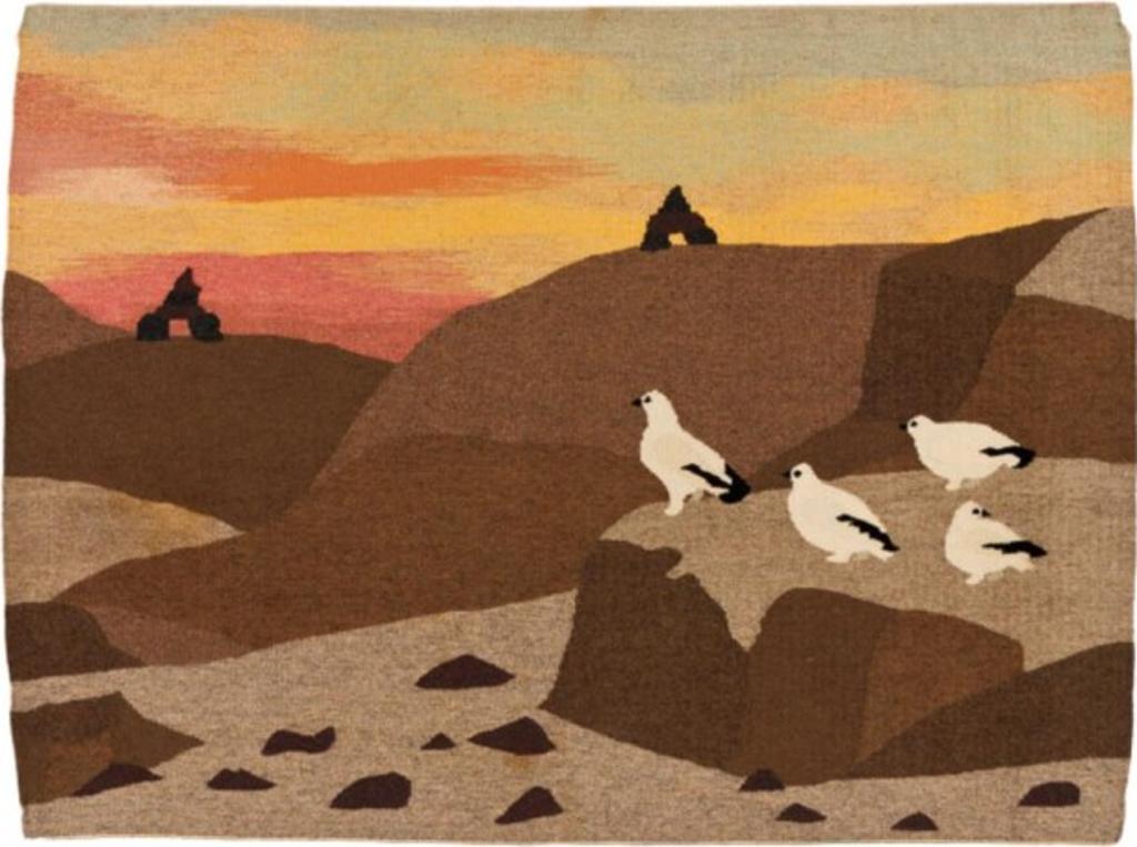 Malaya Akulukjuk (1915-1995) - Sunrise at Tanaqaaq, 1988-89, tapestry #358, wool, 9/20, 40.5 x 54 in, 102.9 x 137.1 cm