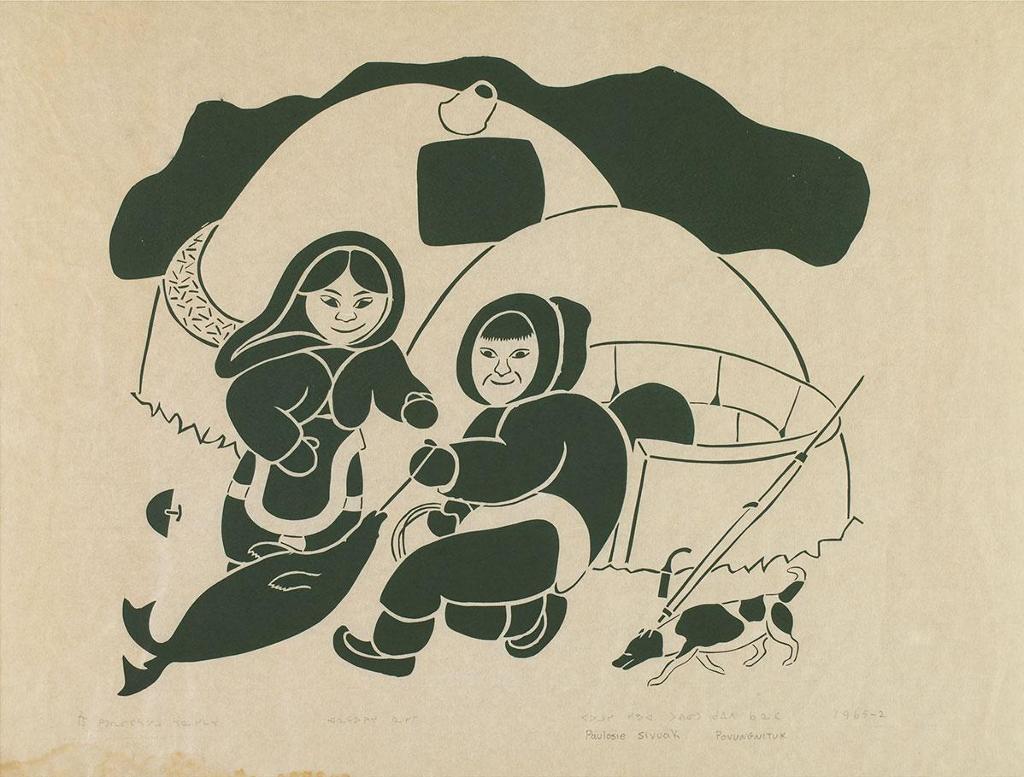 Paulosie Amamatuak Sivuak (1930-1986) - Untitled (Pulling A Seal); Woman In The Igloo