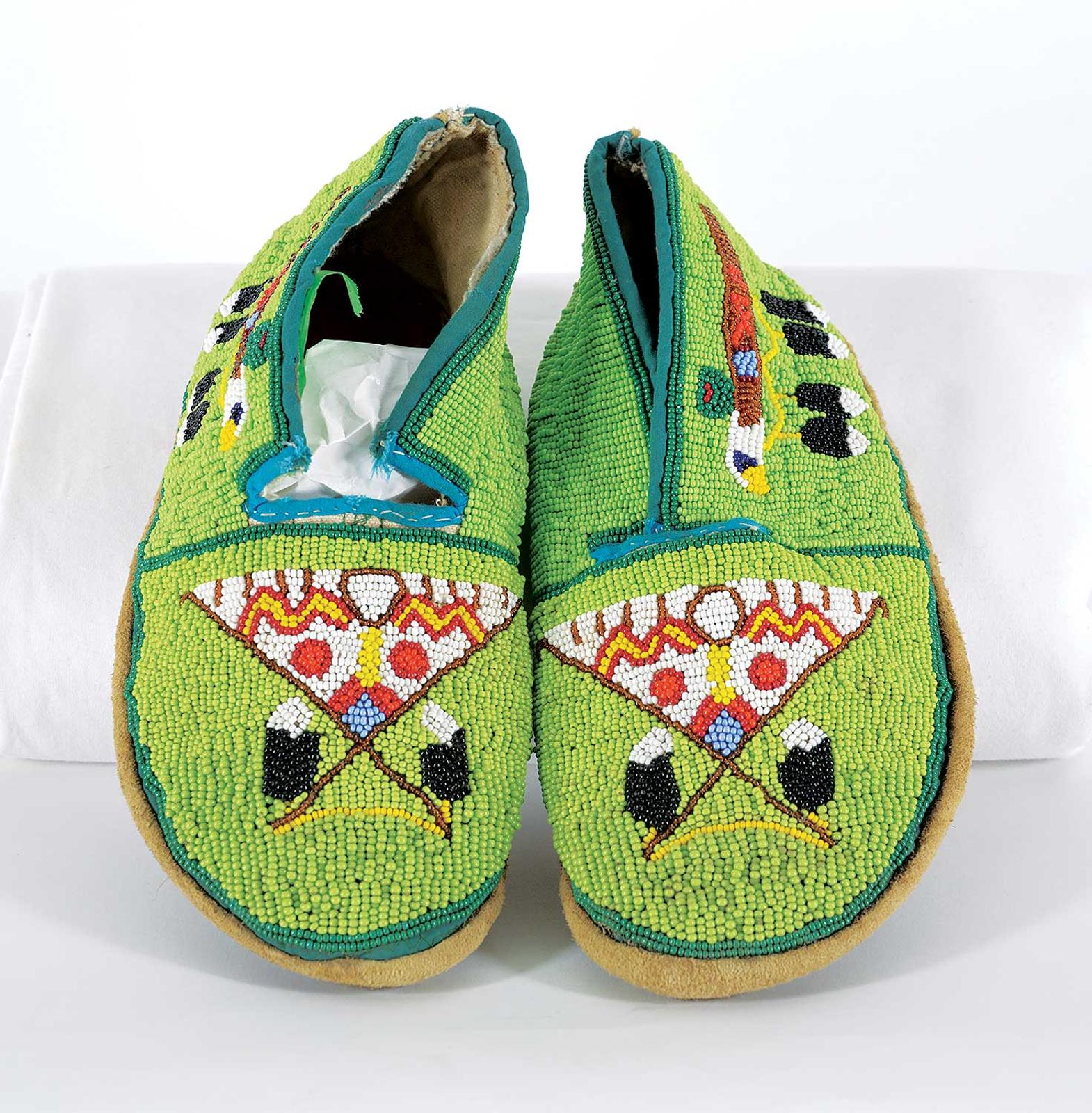 First Nations Basket School - Green Beaded Moccassins
