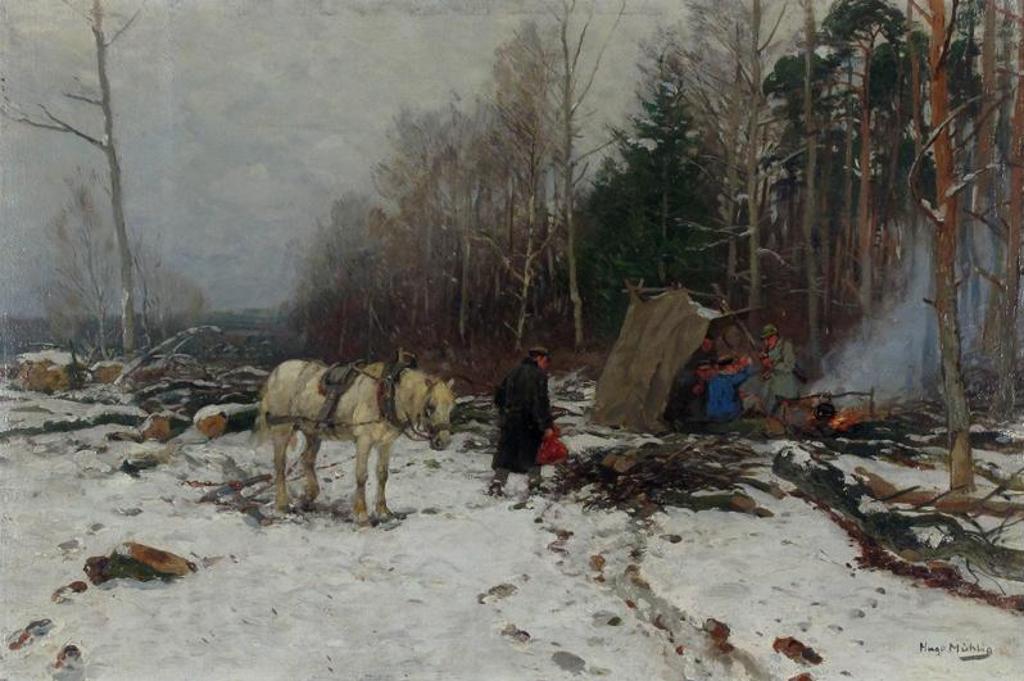 Hugo Muhlig (1854-1929) - Winter Camp Scene