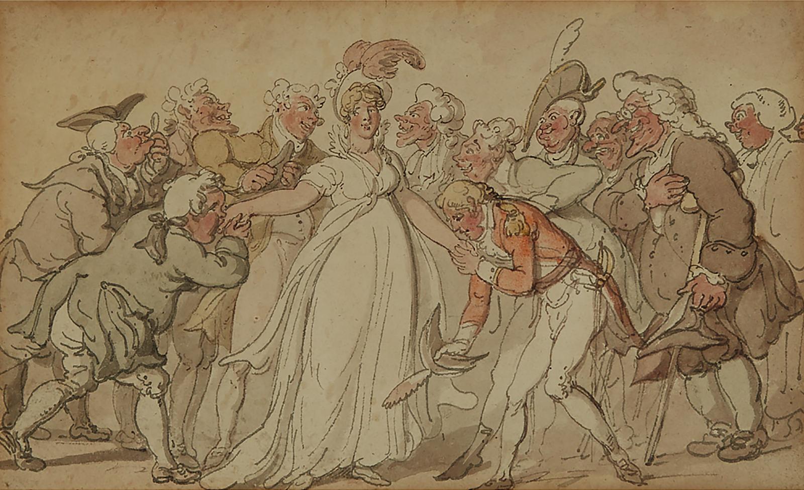 Thomas Rowlandson (1756-1827) - The Beauty Of Bath (A Fair Young Lady Appears At The Centre Of A Group Of Male Admirers)