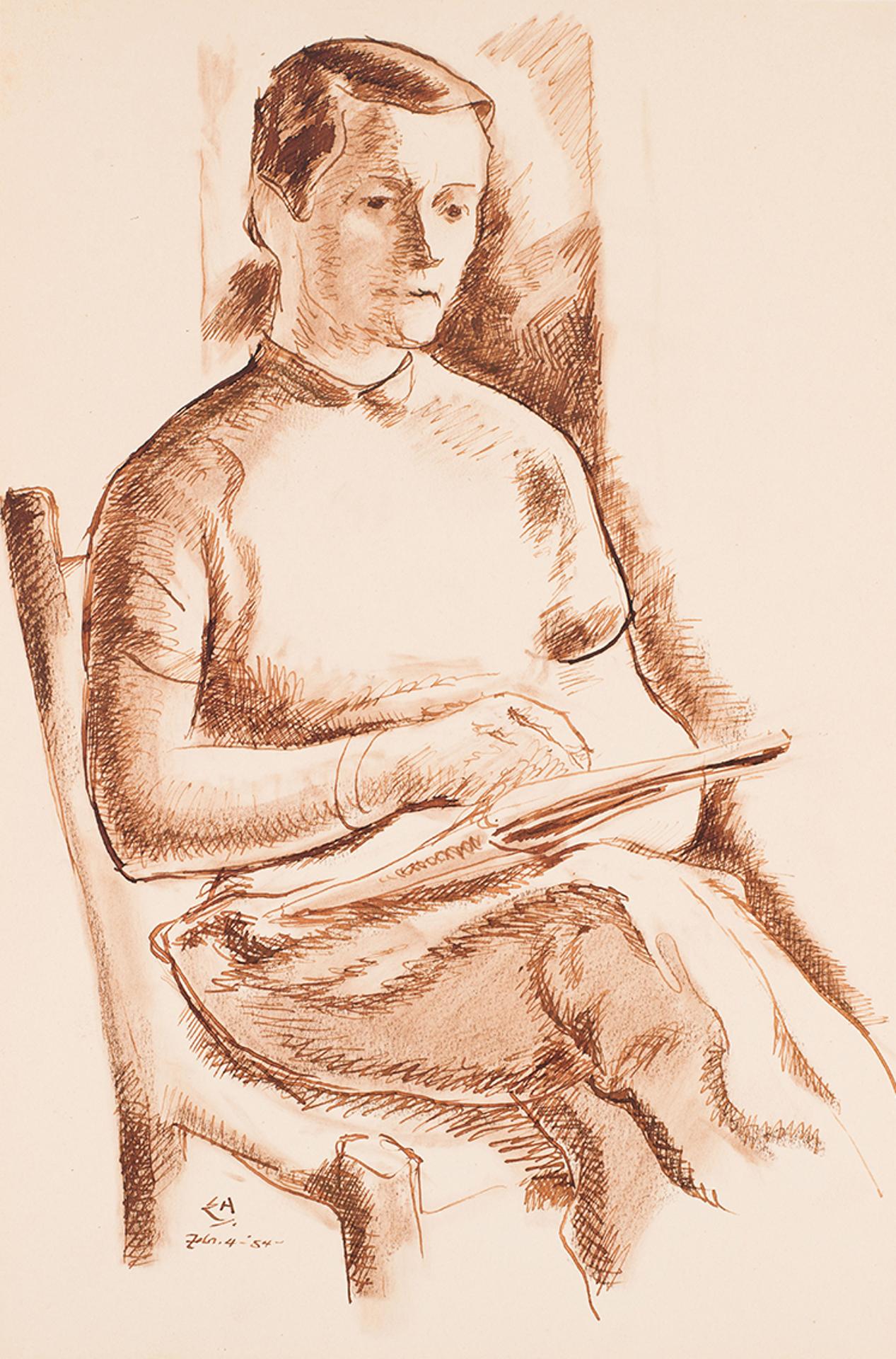Edwin Headley Holgate (1892-1977) - Portrait Sketch of Mrs. Maass