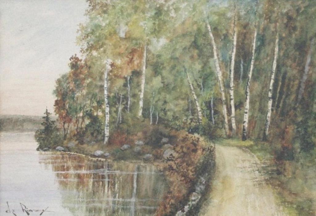 John Henry de Rinzy (1852-1936) - Pathway by Lake & Birch Trees