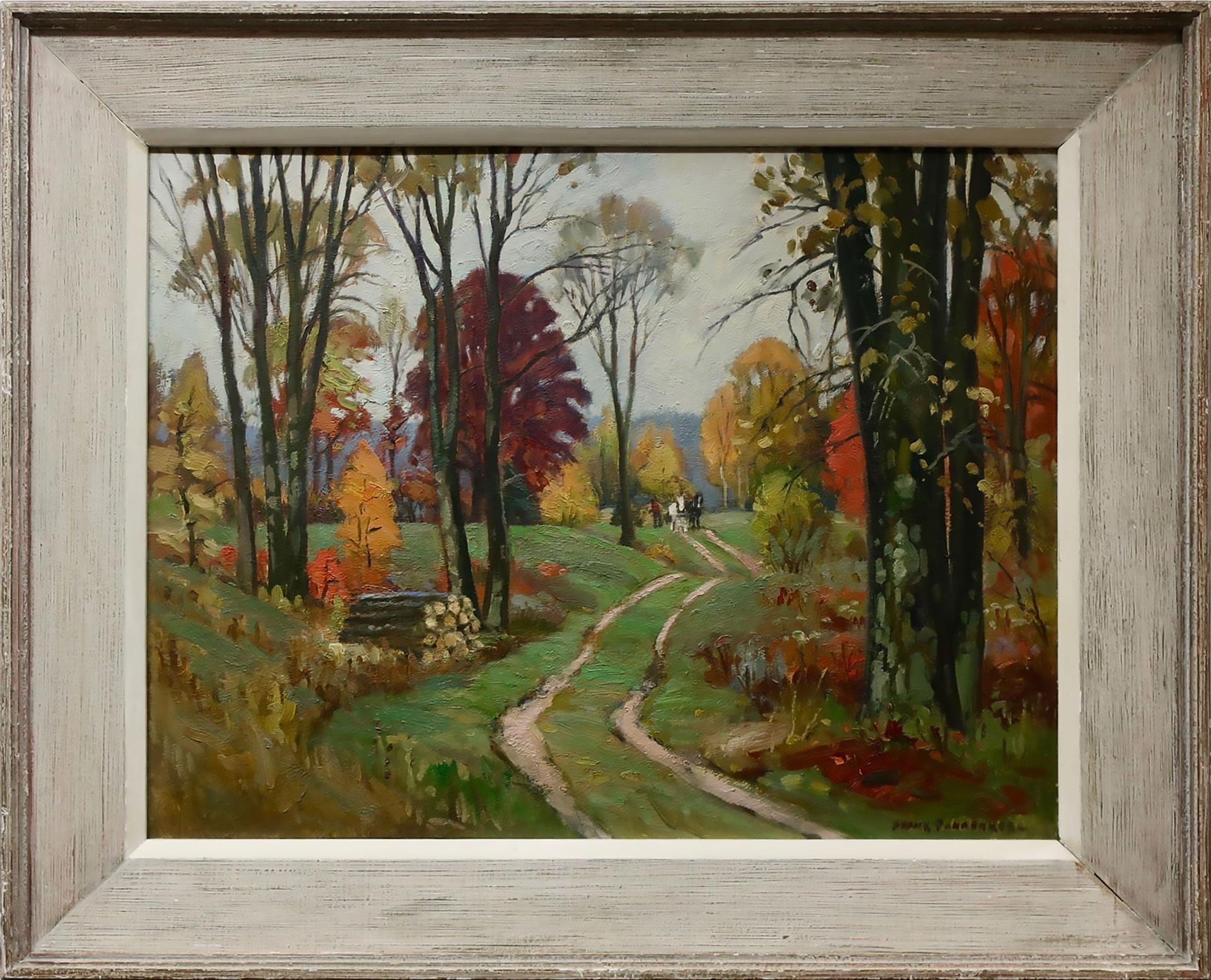 Frank Shirley Panabaker (1904-1992) - Untitled (Farmer And Horses On Trail - Autumn)