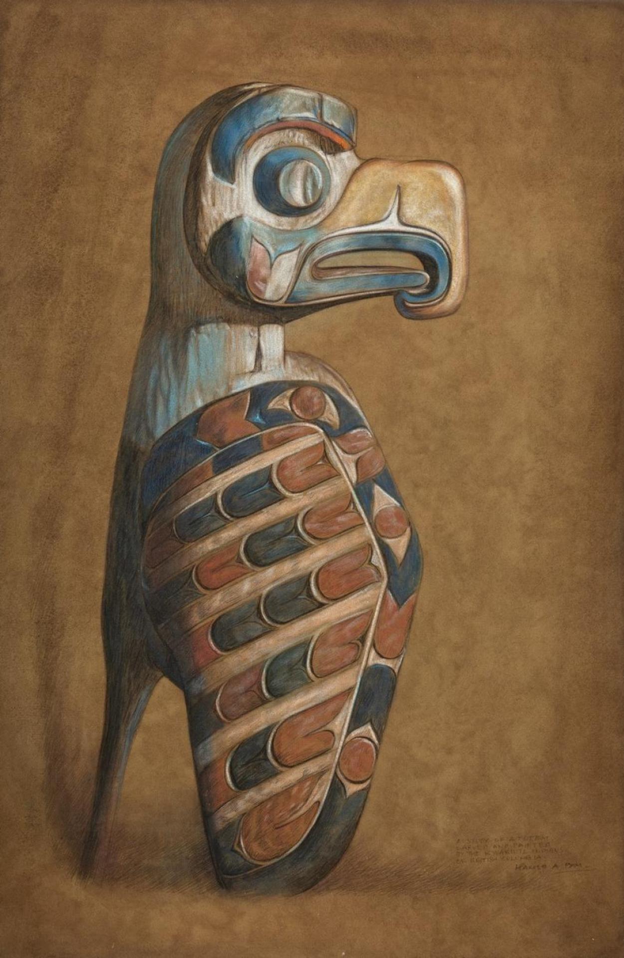 Harold A. Pym - a study of a Totem carved and painted by the K'wakiutl Indians of British Columbia