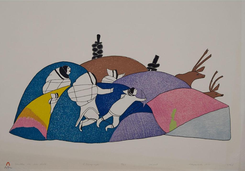 Napatchie Pootoogook (1938-2002) - Caribou In The Hills