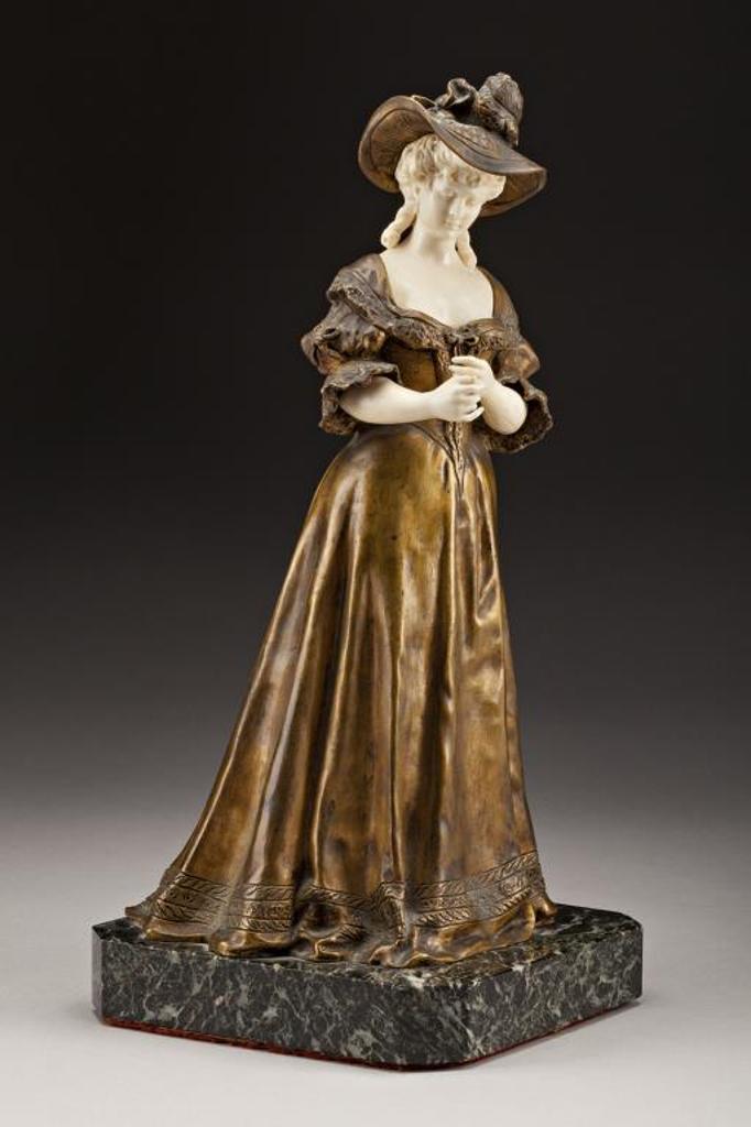 Armand Pierre Louis Quenard (1865-1925) - gilt-bronze model of a lady mounted with carved ivory bust and arms, standing on a green marble base