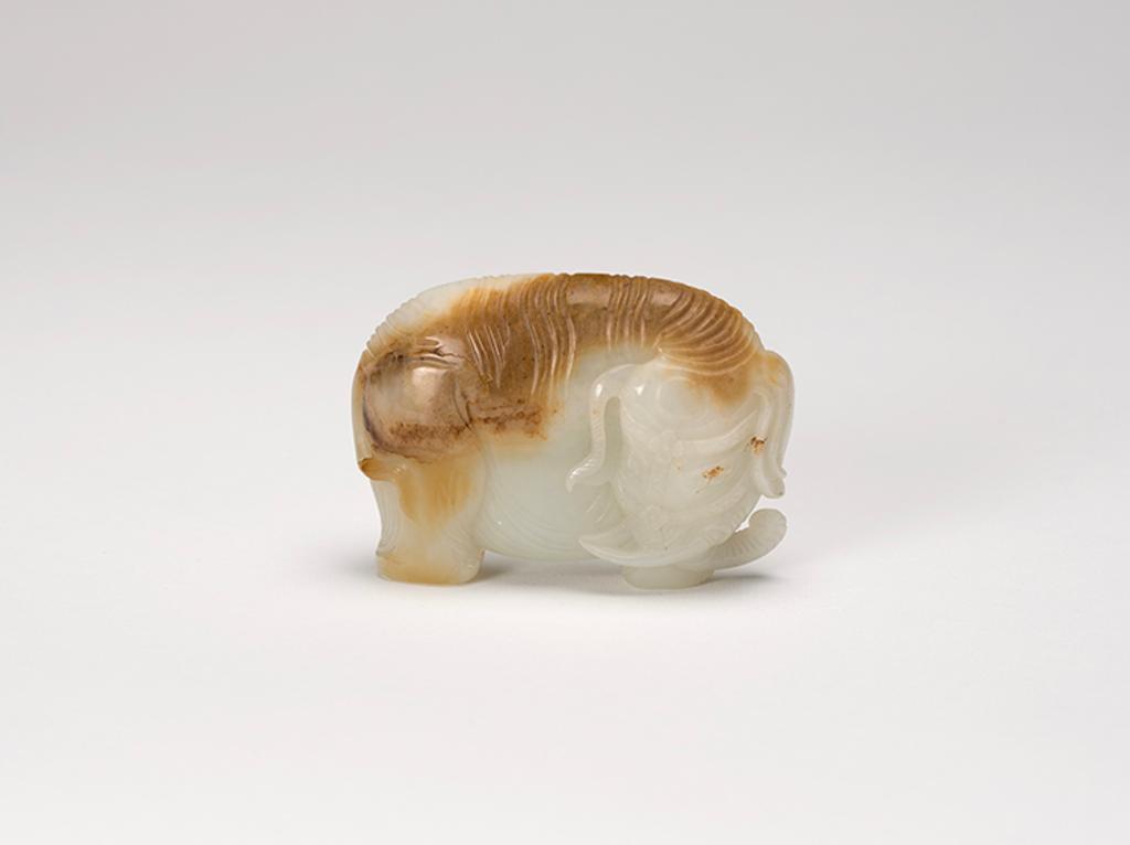 Chinese Art - A Chinese Mottled White Jade Carved Elephant