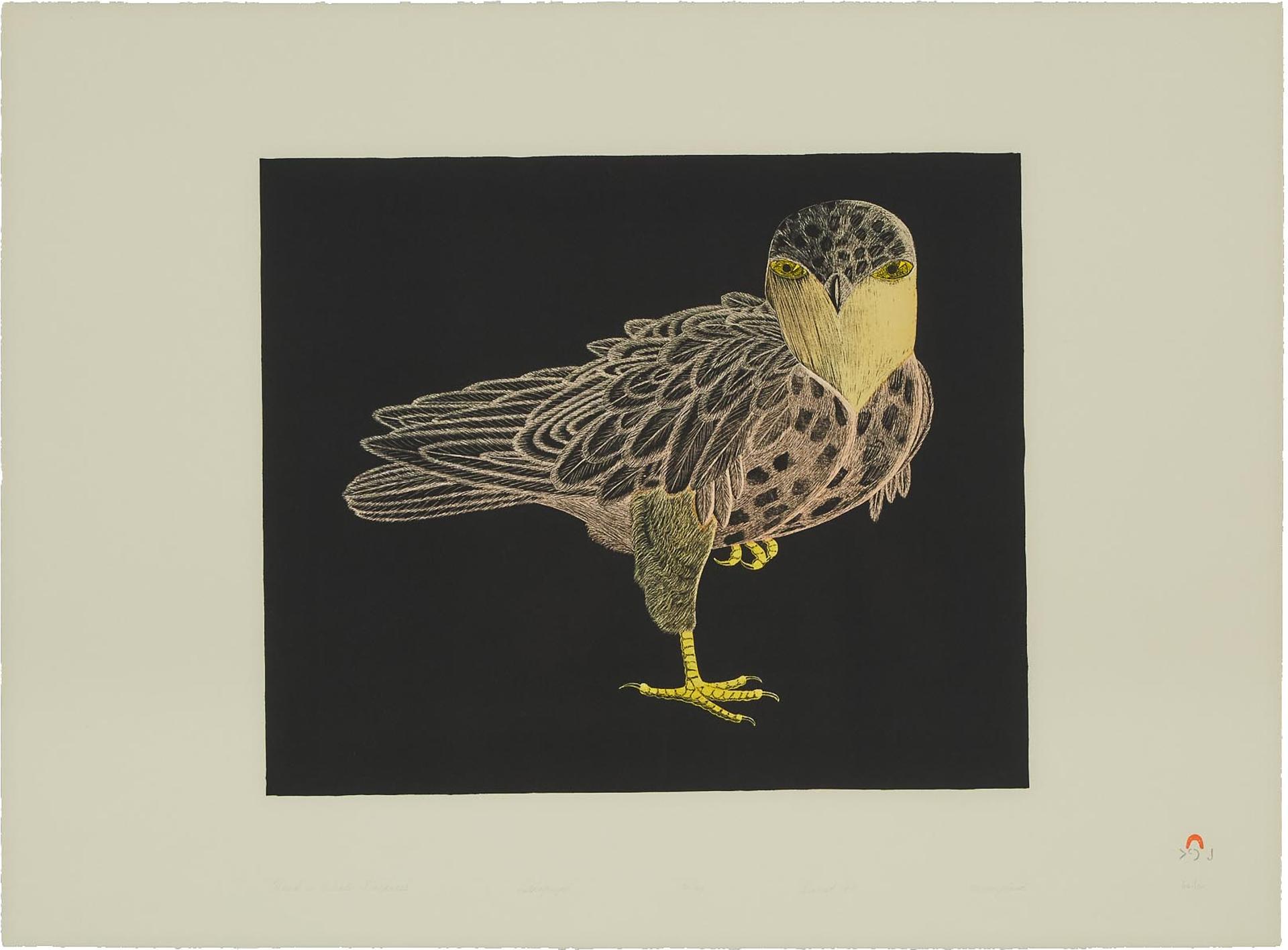 Kananginak Pootoogook (1935-2010) - Hawk In Winter Darkness, 1988