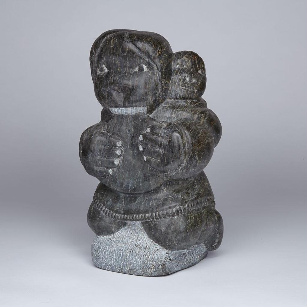 Johnny Inukpuk Jr. (1911-2007) - Mother Softening Skin With Child In Amaut
