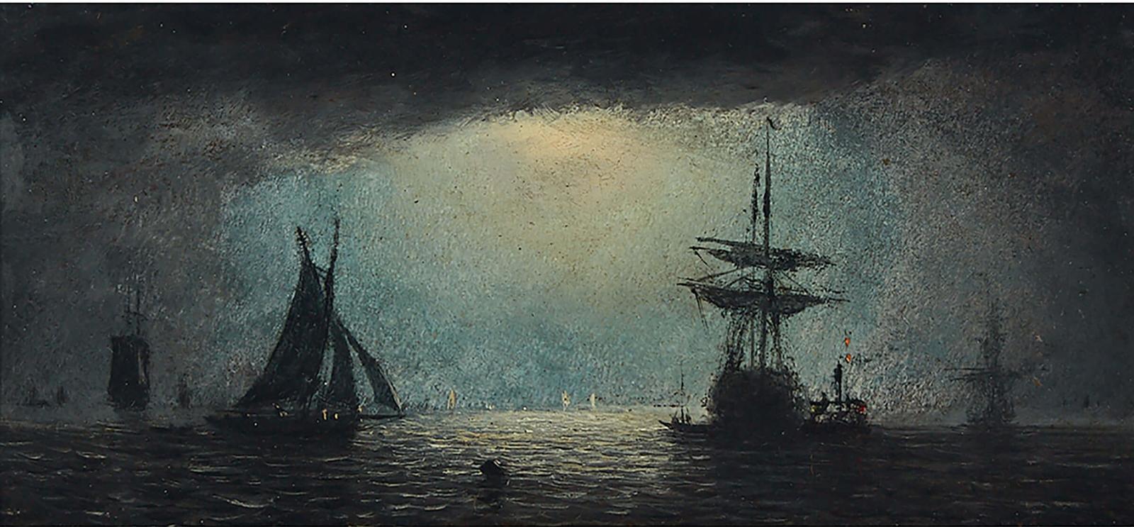 William Adolphus Knell (1802-1875) - Ships At Anchor At Night; Ships At Sunset