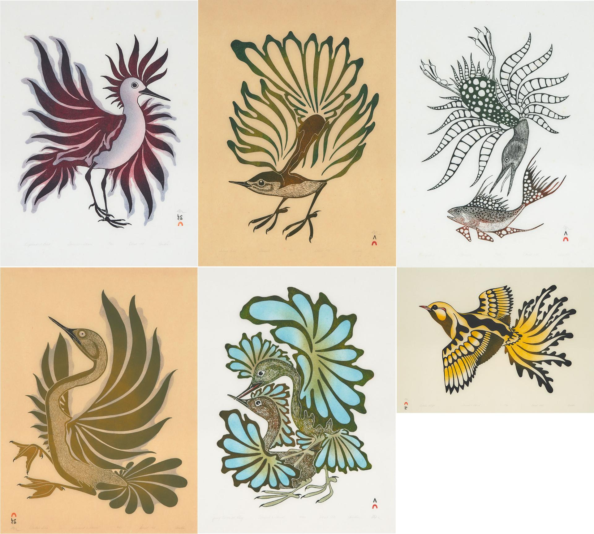Aoudla Pudlat (1951-2006) - Set Of Six Birds Of The Arctic Prints, 1988