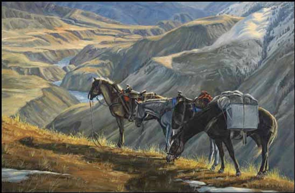 Jack Lee McLean (1924-2003) - Empire Valley, BC with Three Horses in Foreground