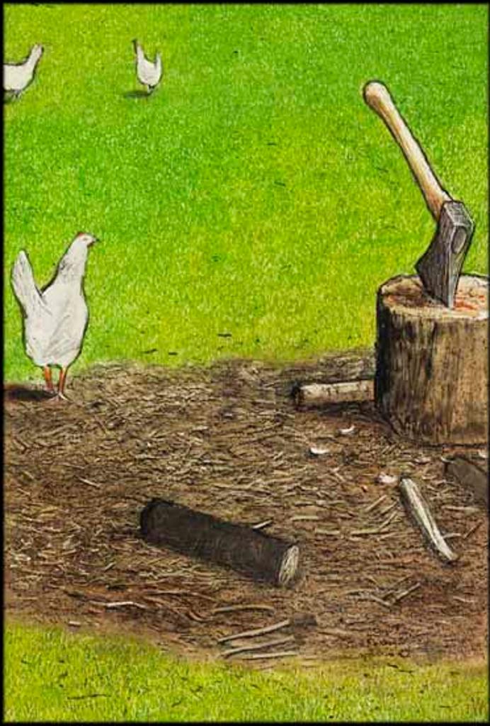 William Kurelek (1927-1977) - Chicken Passing a Chopping Block