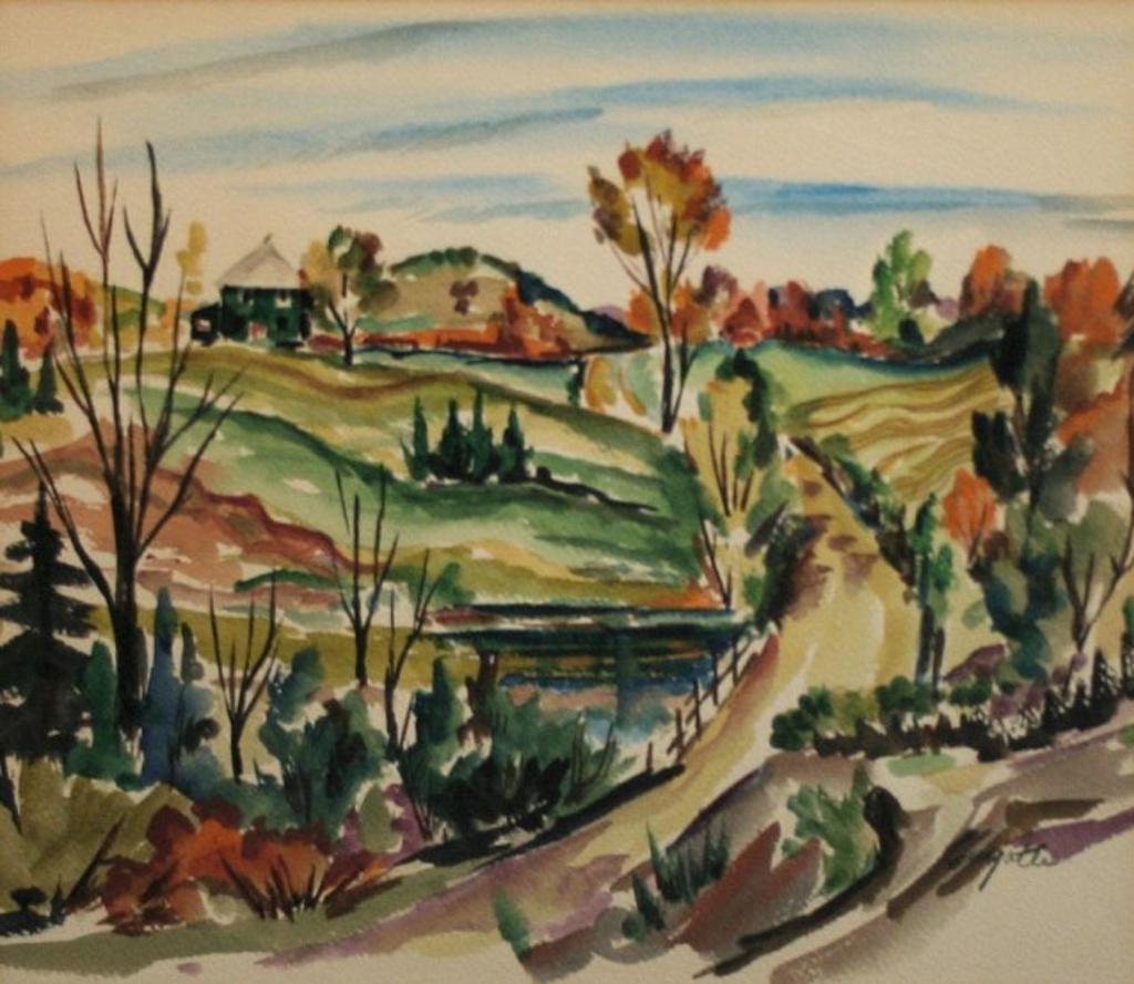 Léo Ayotte (1909-1976) - Autumn Landscape with Barn In Distance