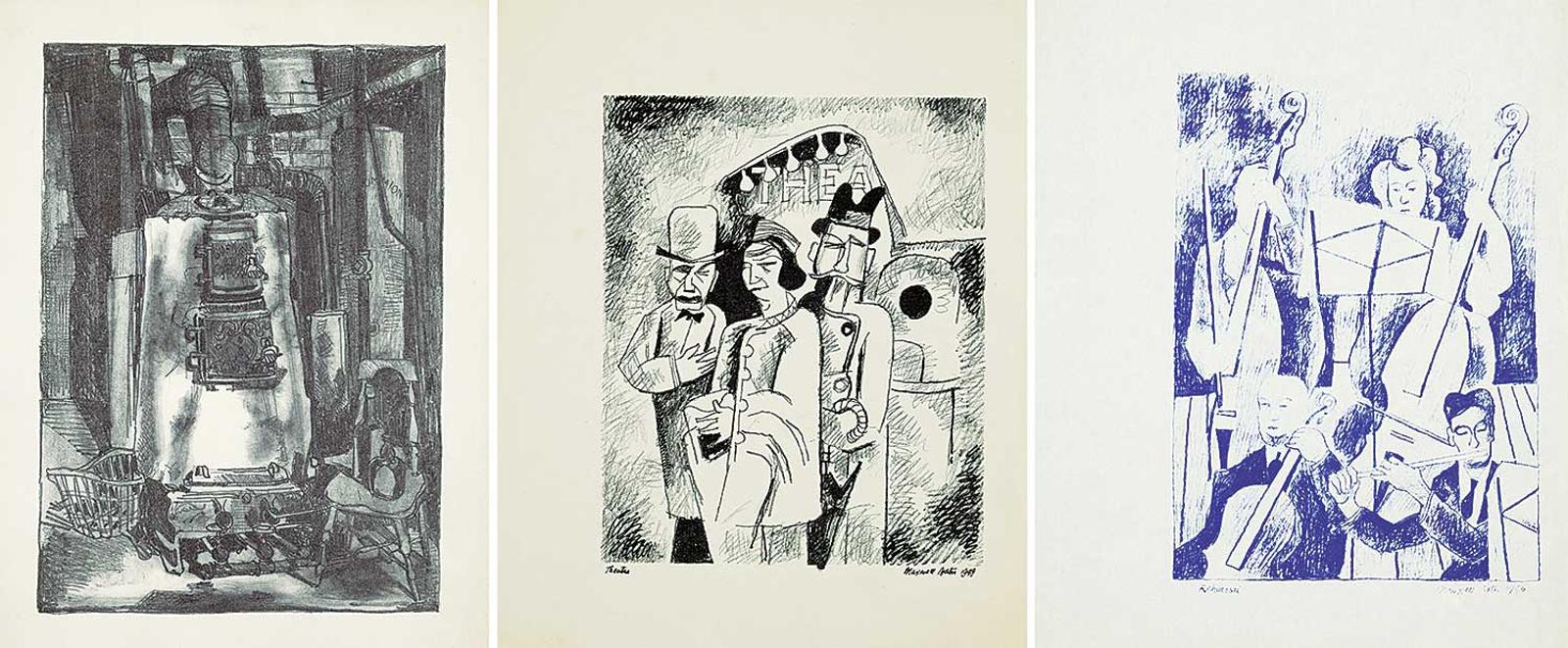 Maxwell Bennett Bates (1906-1980) - Three Bates Prints [Untitled - John Snow's Furnace / Rehearsal / Theatre]