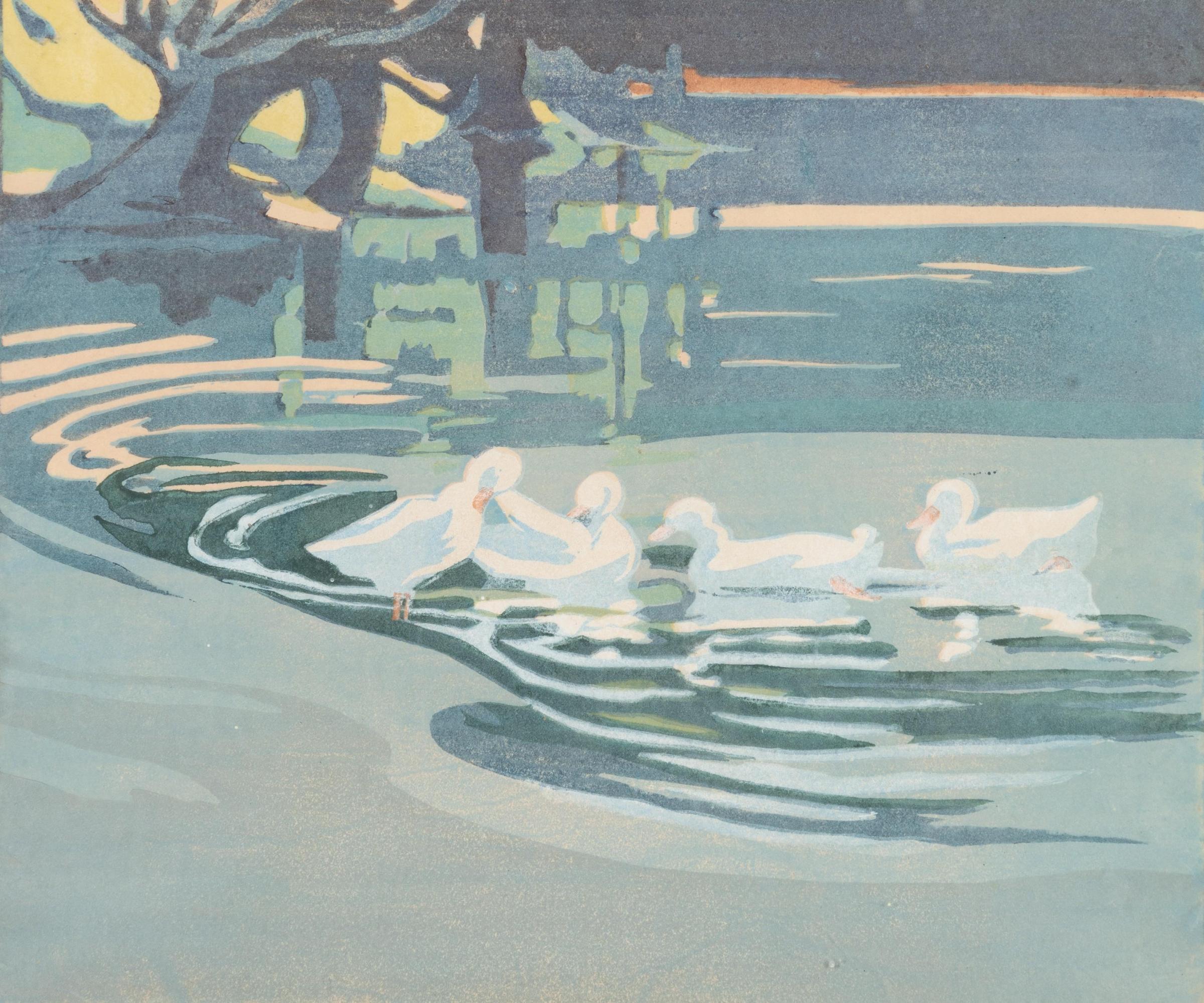 Mary Evelyn Wrinch (1877-1969) - Ducks on the Wychwood Pond