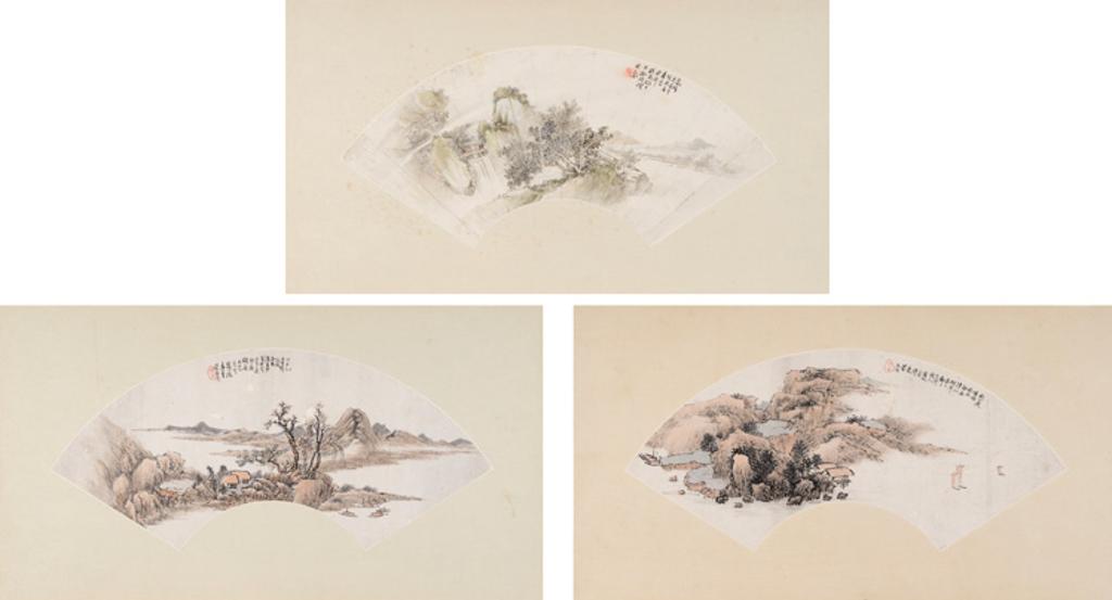 Chinese Art - Three Chinese Fan Paintings of Landscapes