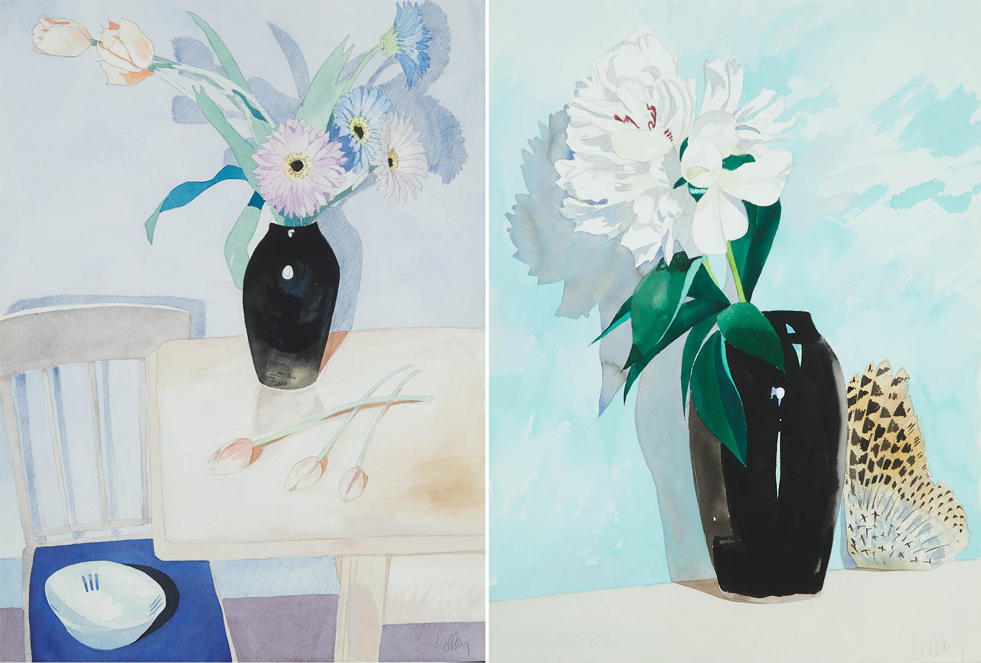 Brian Kelley (1946) - Untitled; Two Still Lifes With Black Vases
