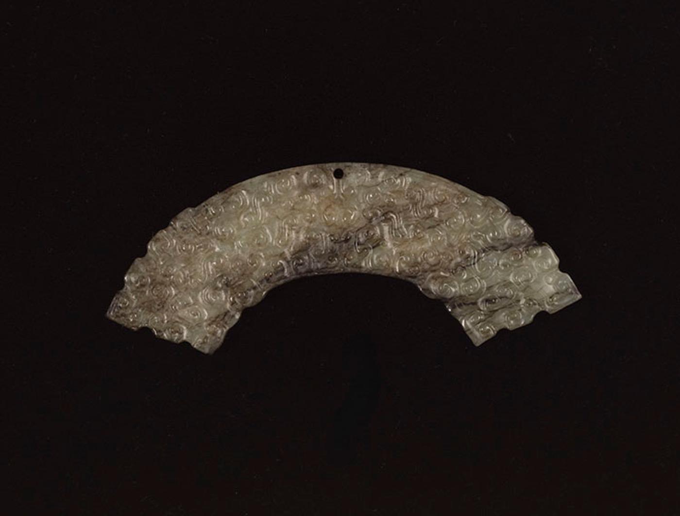 Chinese Art - Chinese Archaistic Mottled Jade Huang-Form Pendant, Qing Dynasty