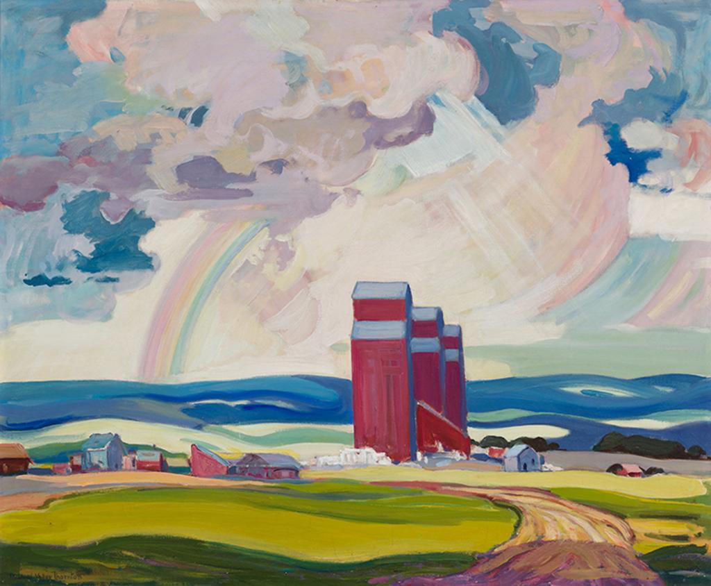 Mildred Valley Thornton (1890-1967) - Prairie Grain Elevators and Rainbow