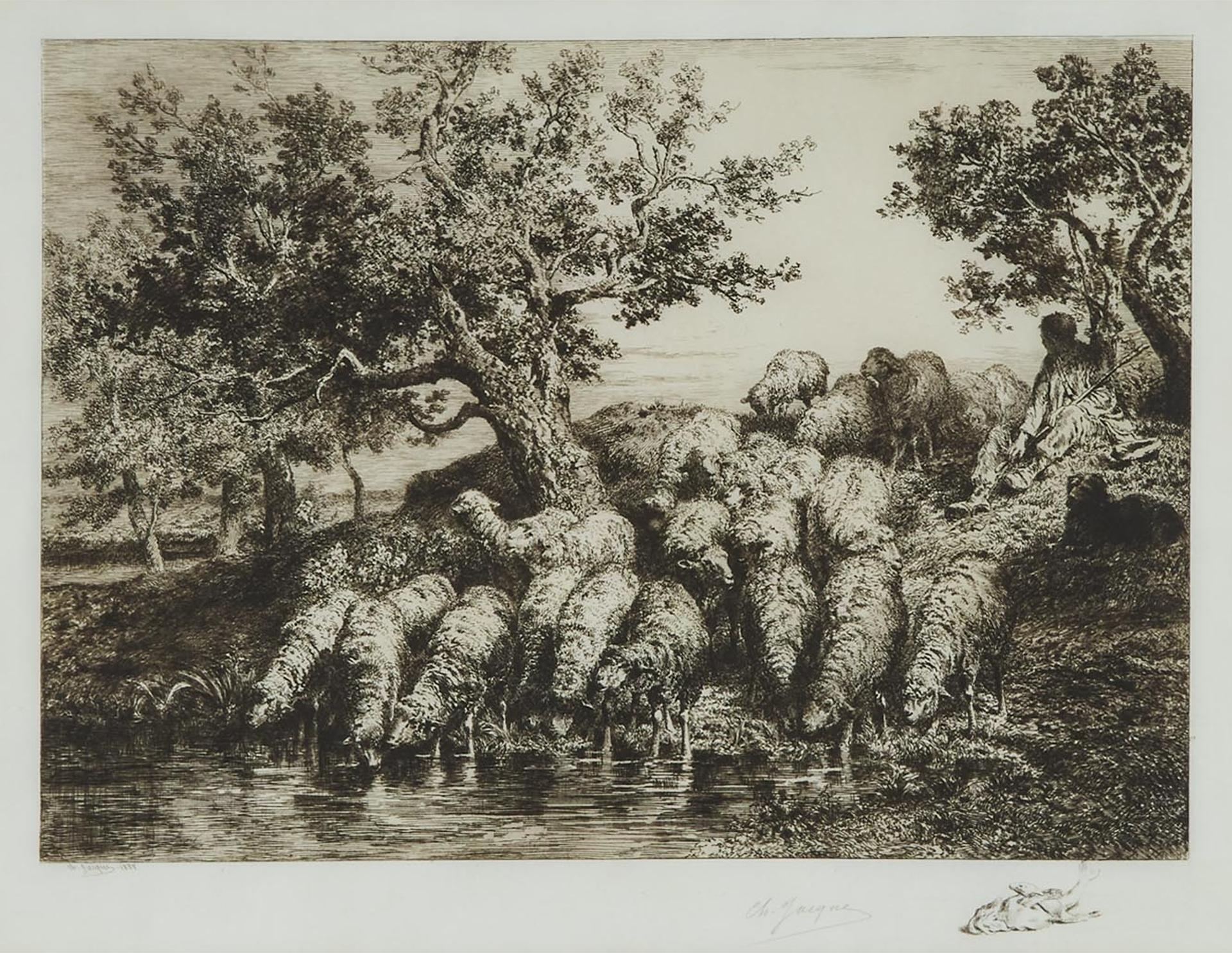 Charles Émile Jacque (1813-1894) - Sheep At The Watering Place (Abreuvoir Aux Moutons), 1888