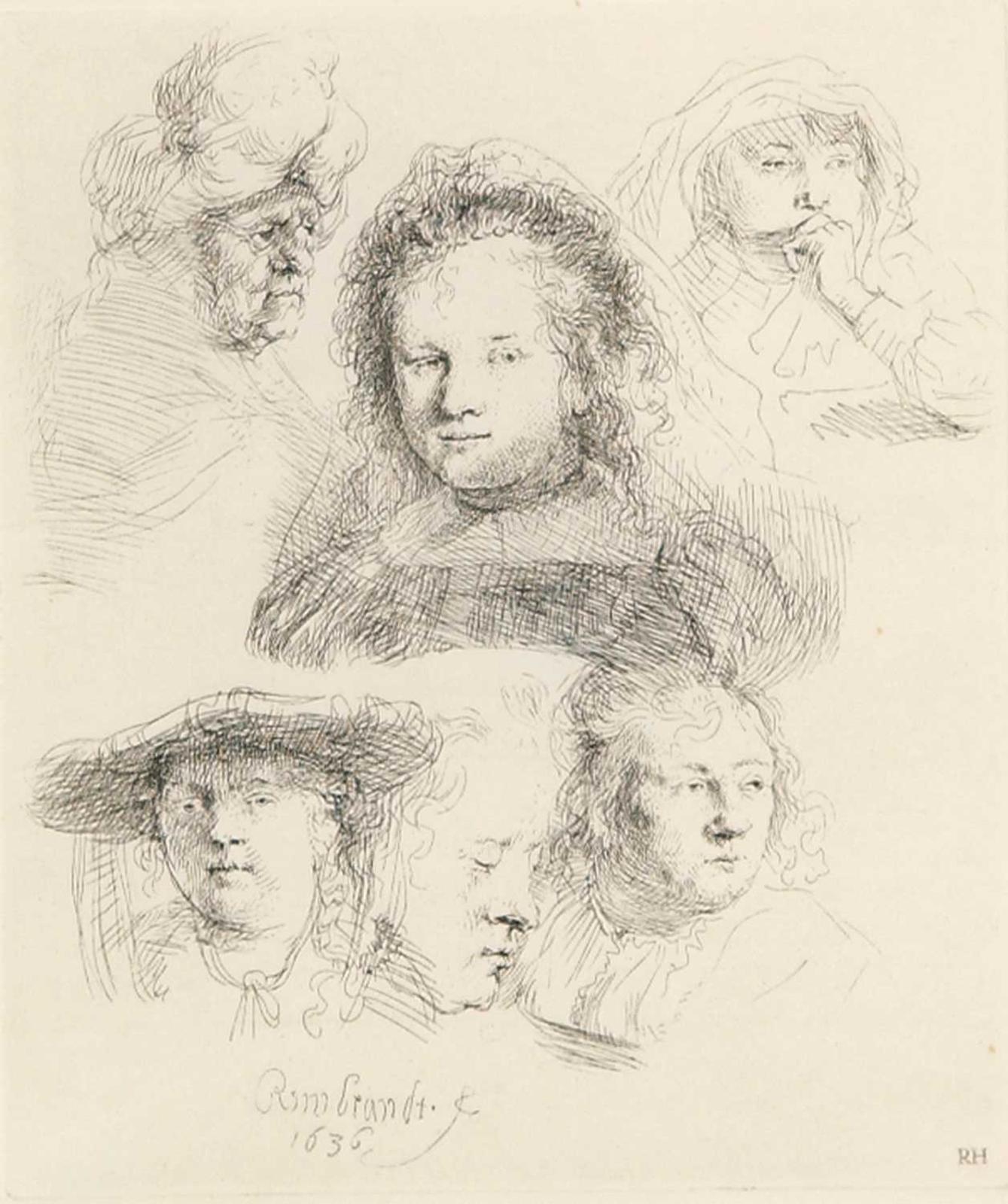 Rembrandt Harmensz Van Ryn-Rembrandt - Studies of the Head of Saskia and Others