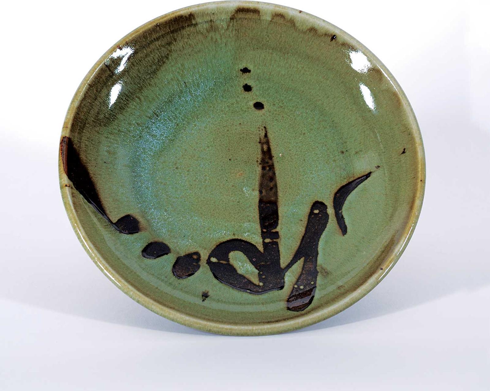 Walter Gibson Dexter (1931-2015) - Untitled - Green Plate with Calligraphic Brown Strokes