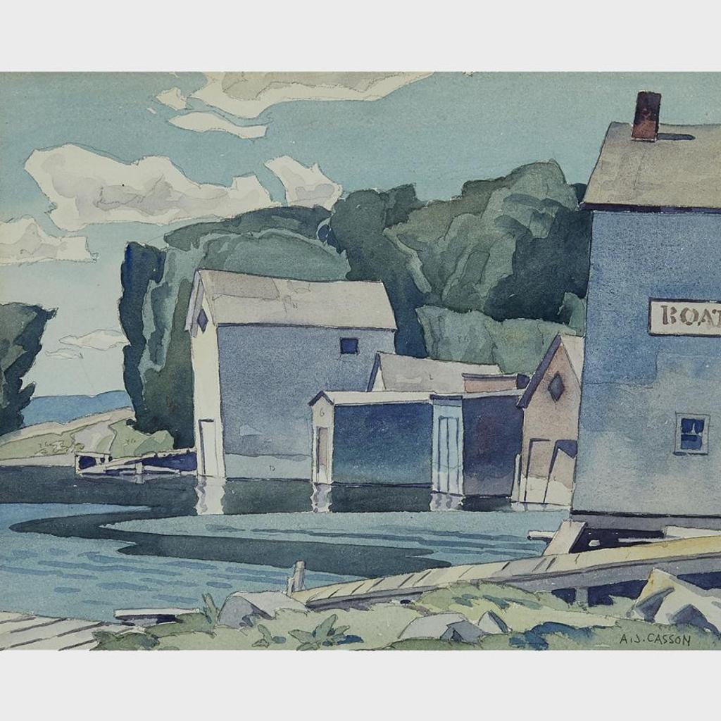 Alfred Joseph (A.J.) Casson (1898-1992) - Boat Houses - The Pool At Bracebridge, 1947