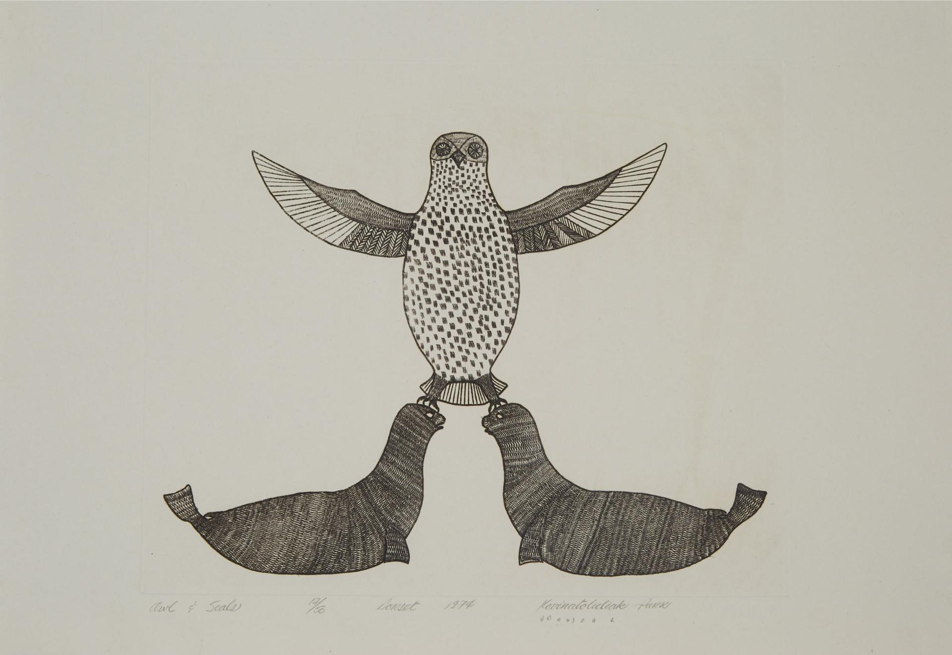 Quvianatuliak Parr (1930-1998) - Owl And Seals