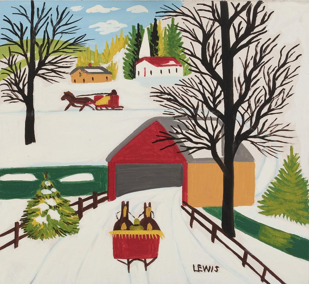 Maud Kathleen Lewis (1903-1970) - Covered Bridge In Winter