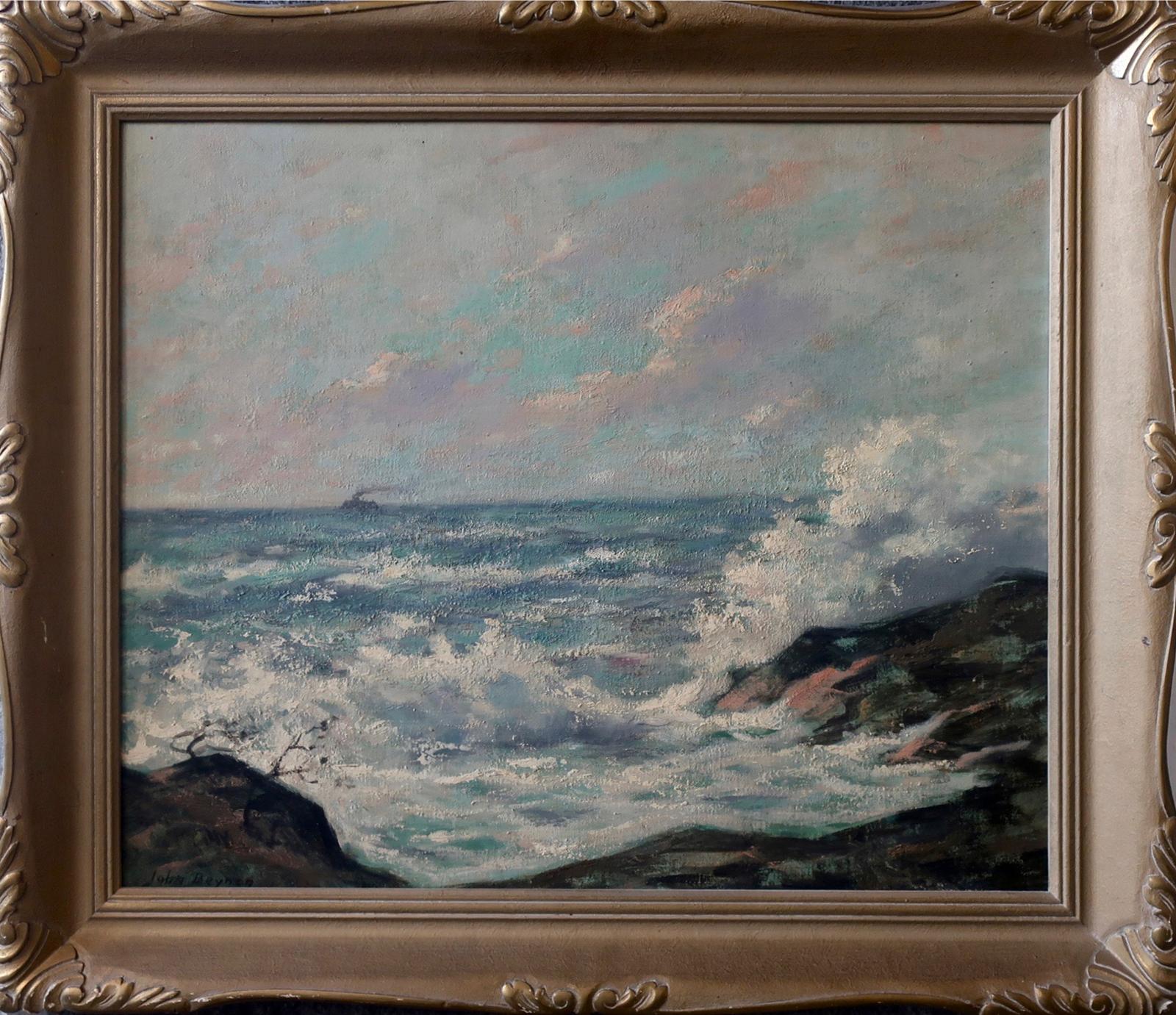 John Hubert Beynon (1890-1970) - Untitled (Crashing Waves With Distant Ship)