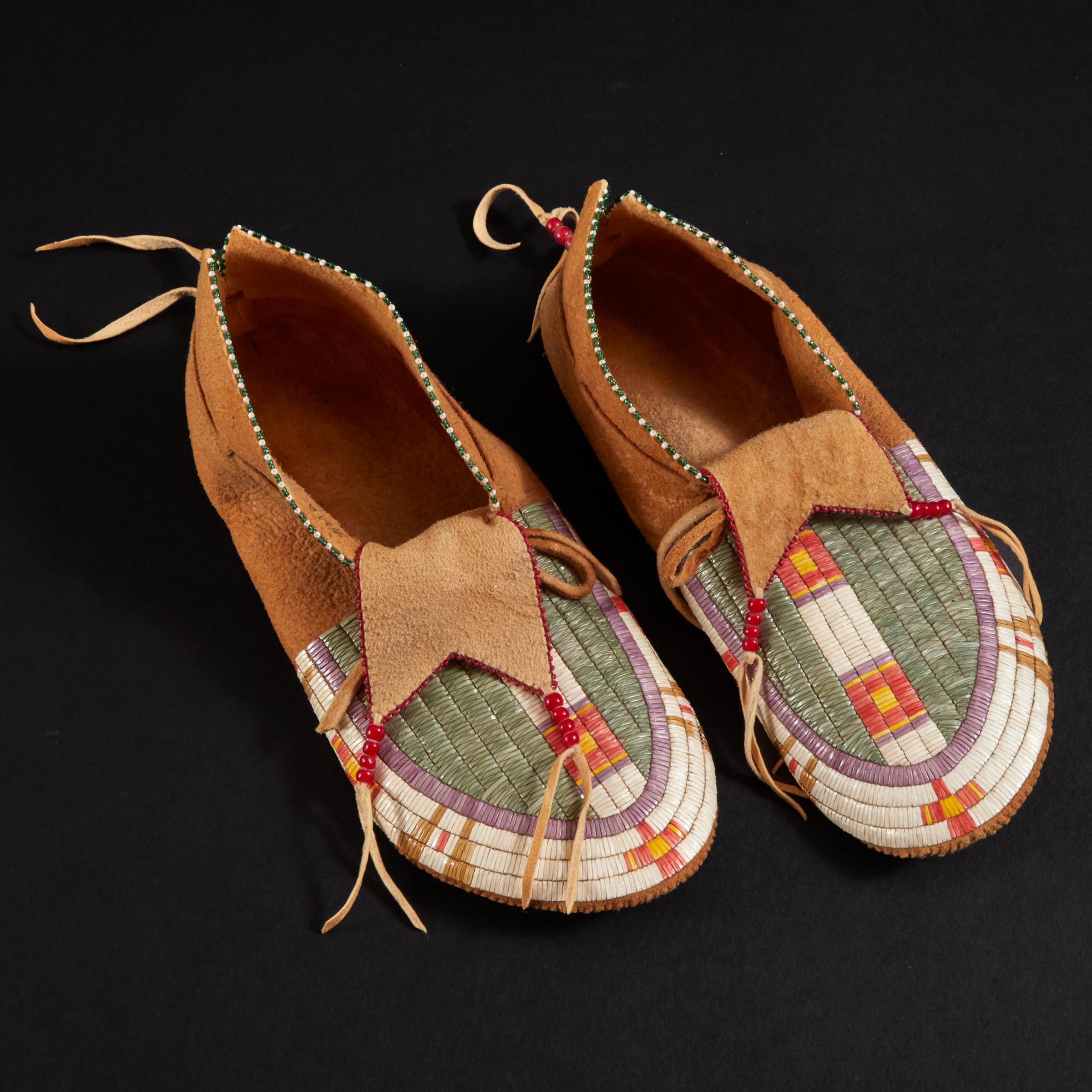 Gordon Six Pipe (Nightscout) - Moccasins Quilled With Geometric Designs, Ca. 1980
